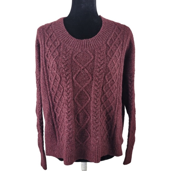 French Connection Woman’s Crewneck Cable knit chunky maroon sweater size M - Picture 1 of 10